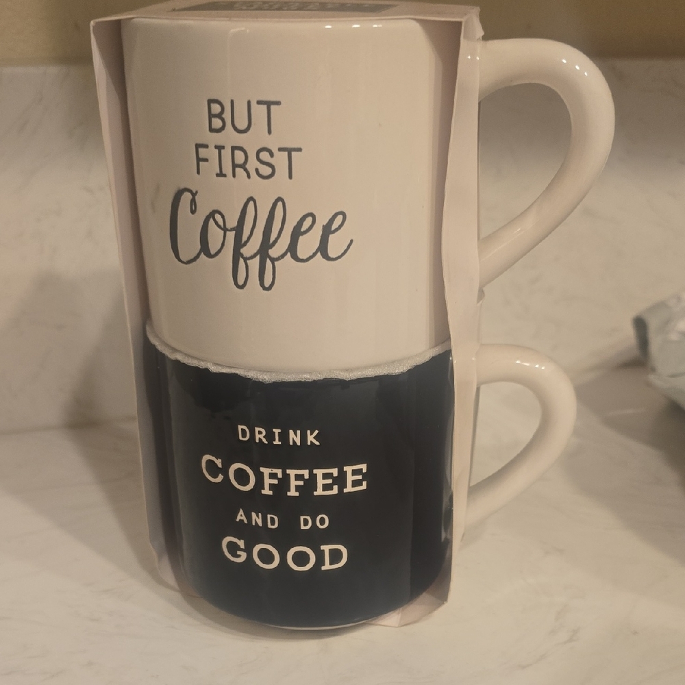 But First Coffee Mug Set - Black and White